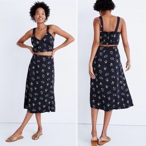 RARE!  Madewell Marseille Daisy Black Crop Top and Side Button Midi Skirt 6